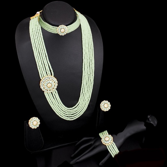 Lavish Cubic Zirconia and Pearl Gold Plated Layered Necklace Set For Women - Picture 7 of 7